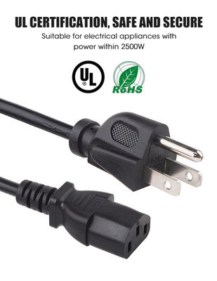 dây cáp nguồn năng lượng UL Mỹ, 3 chân NEMA 5-15P Cắm vào IE320 C13 loại dây cáp nguồn năng lượng Mỹ